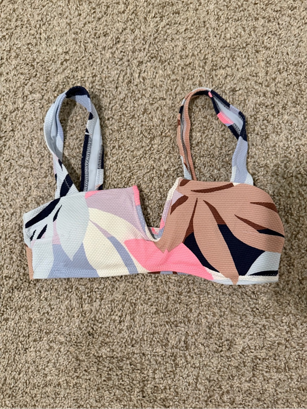 aerie Floral Print Bikini Top in Pink, Peach, Navy, Cream
